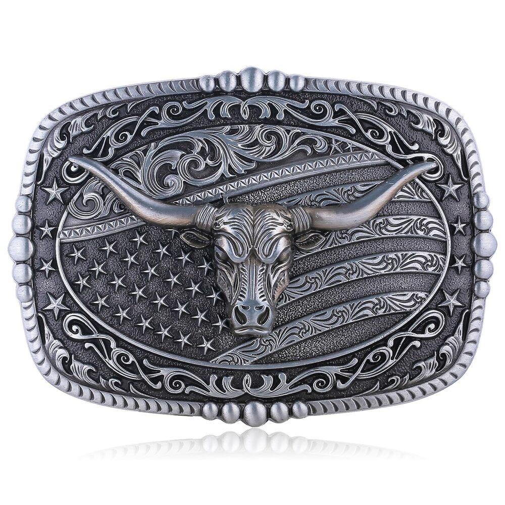 1333 Longhorn Bull Western Cowboy Belt Buckle Texas Rodeo American Flag